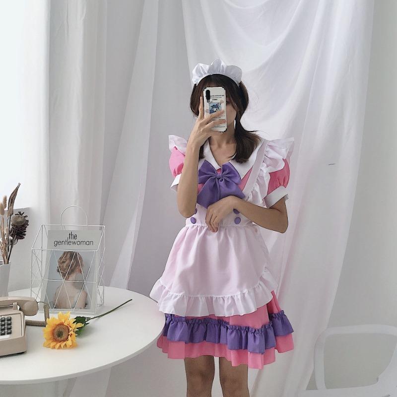 Original Anime Female Pink Dress Set Soft Girl Lolita Maid Dress Cosplay Dress Women's Dress