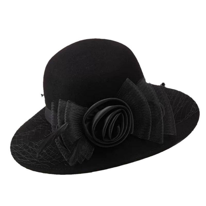 Autumn and winter hats, women's mesh top hats, light luxury, elegant and high-end retro woolen hats