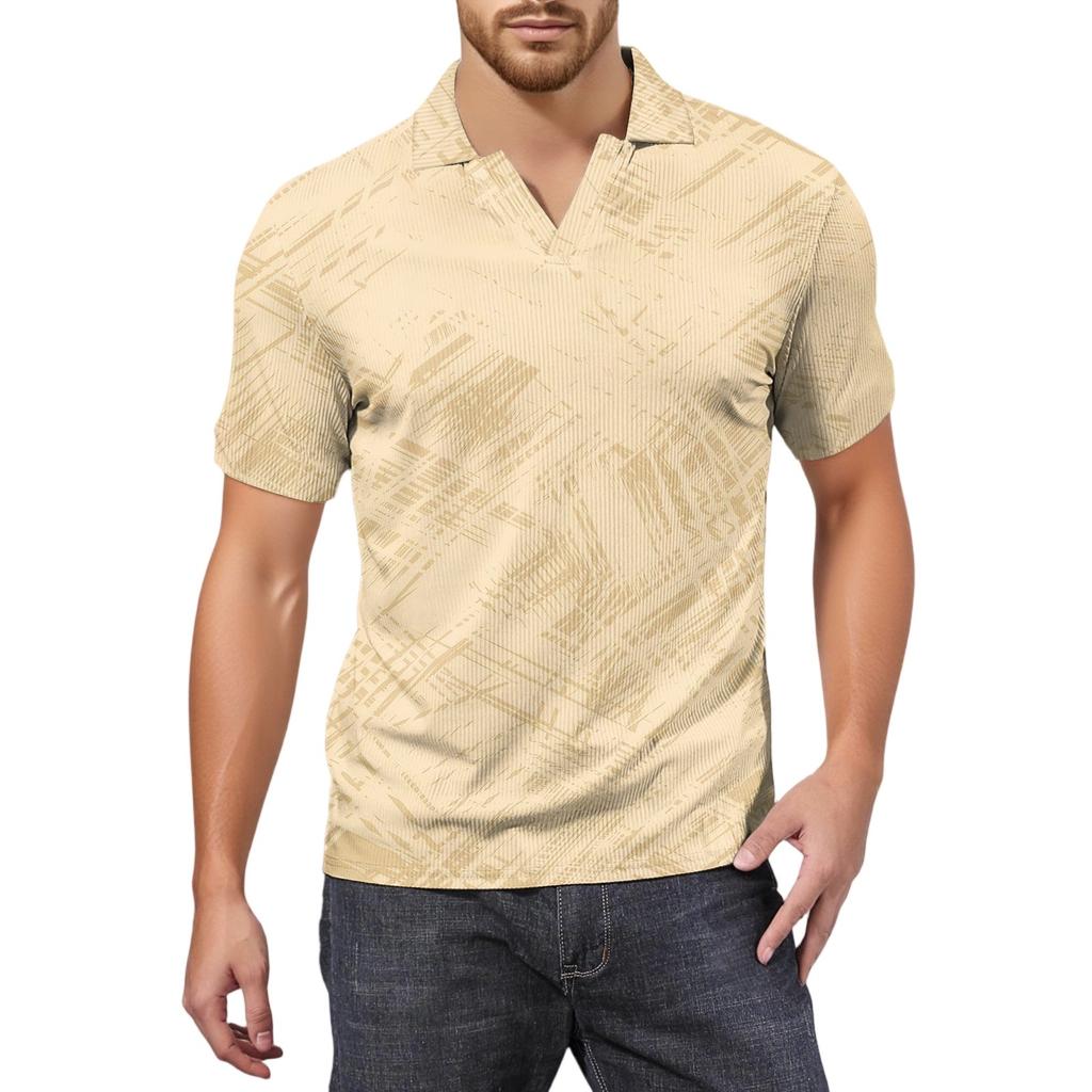 Moda Hombre Top Estampado Cuello en V Manga Corta Camiseta de Golf