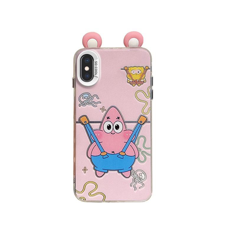 KEYSION Cute Ear Cartoon Case for iPhone XS Max X XS with Lanyard Soft Silicone+PC Shockproof Phone Back Cover for iPhone XR