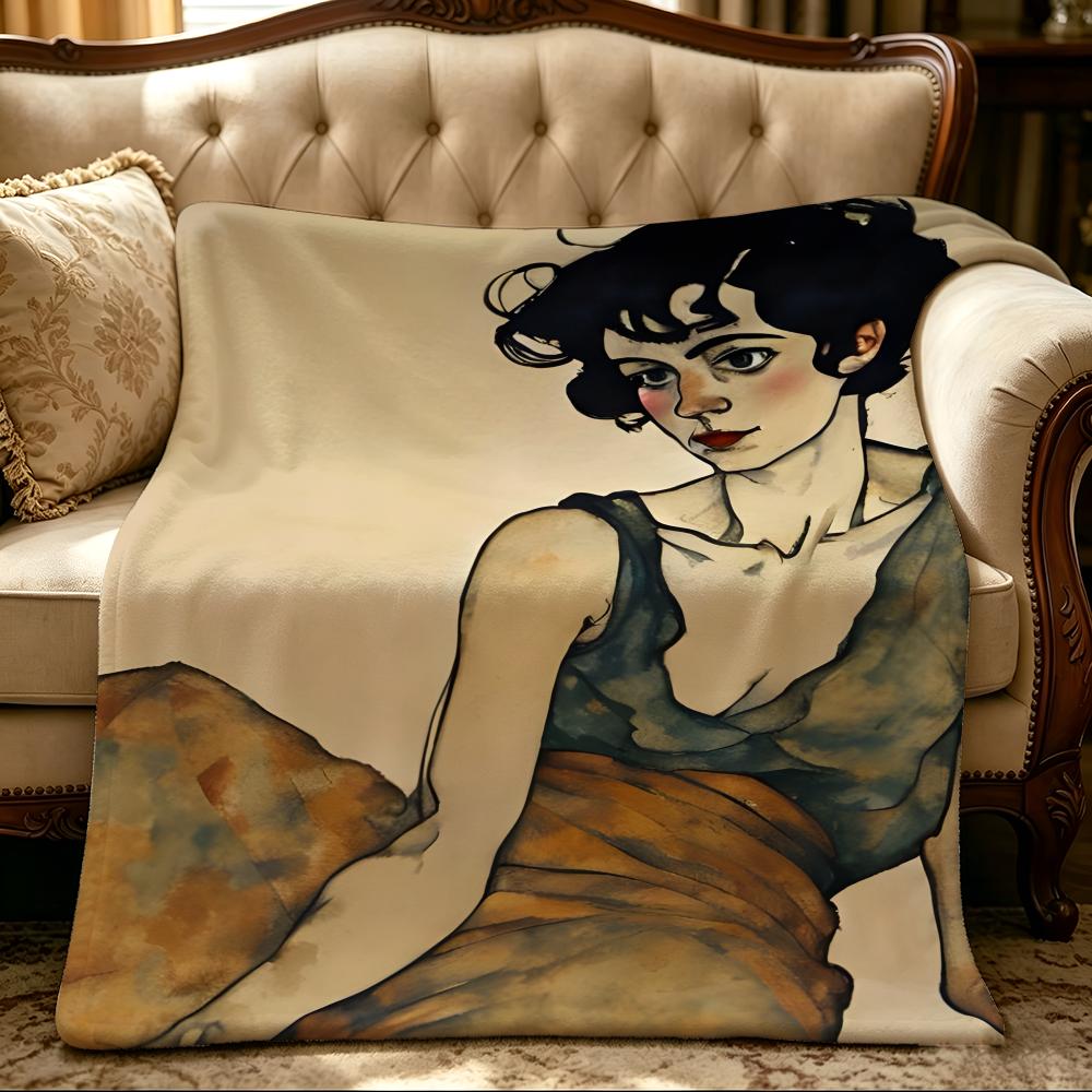 artist E-Egon Schiele-e Throw Thick Comfort Flannel Quilt, Multi-scene Use Indoor Outdoor Daily Nap