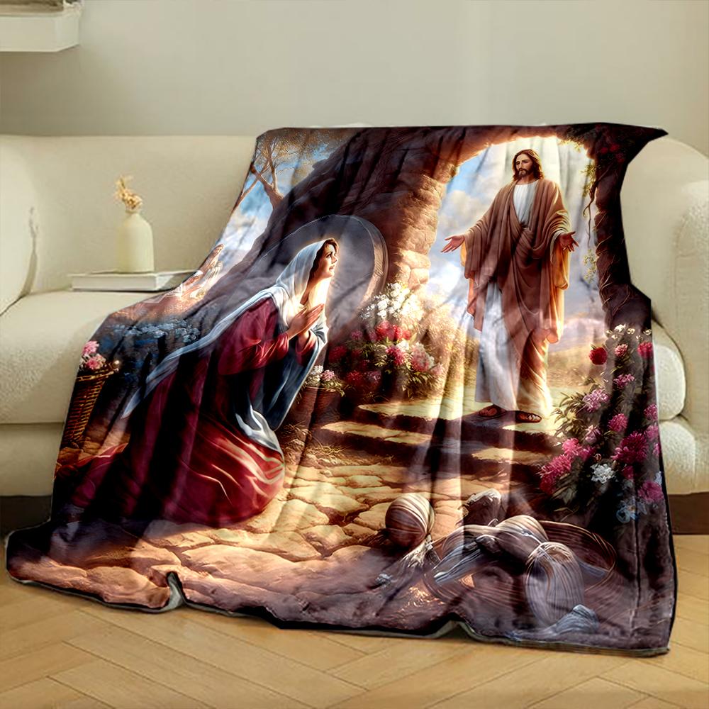 Religious Scene with Praying FiguresFlannel blanket for bedroom, living room, sofa, and nap