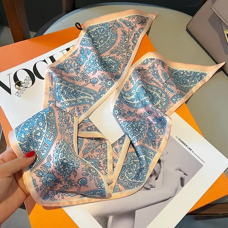 Design Print Skinny Scarf Plaid Horse Hairband Scarves Women Narrow Silk Scarfs Bag Ribbons Luxury Wrist Towel Foulard