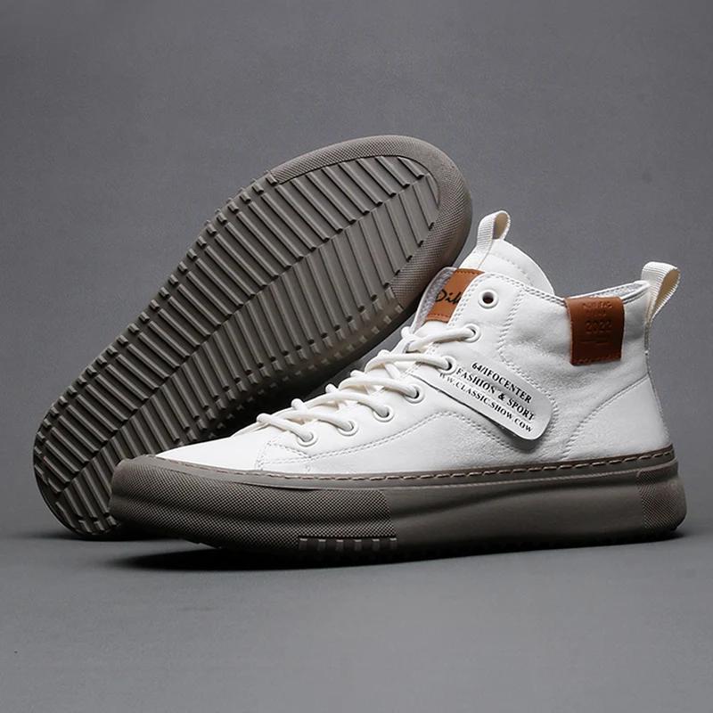 Men's Mid-top Sports and Casual Shoes Men's Boots Winter Warm Leather Shoes Versatile White Sneakers Ankle Boots High Top Shoes