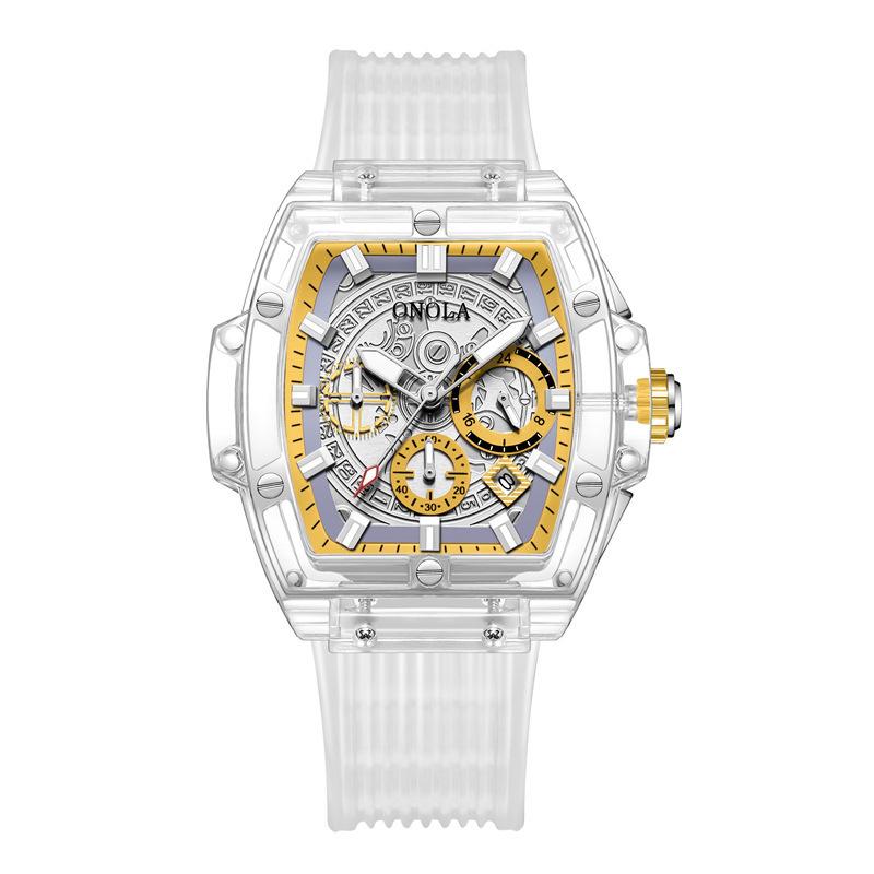 Custodia Trasparente Onola Orologio Quadrato Moda Luminoso Giovanile Studente Orologio da Uomo