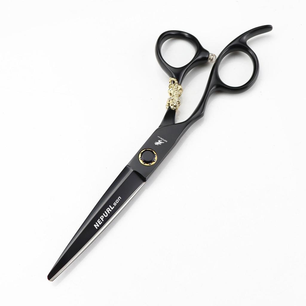 Napsun 6.0-inch Black Gold Tiger Left-Handed Hairdressing Scissors: Straight, Serrated, Thinning Shears (07-1)