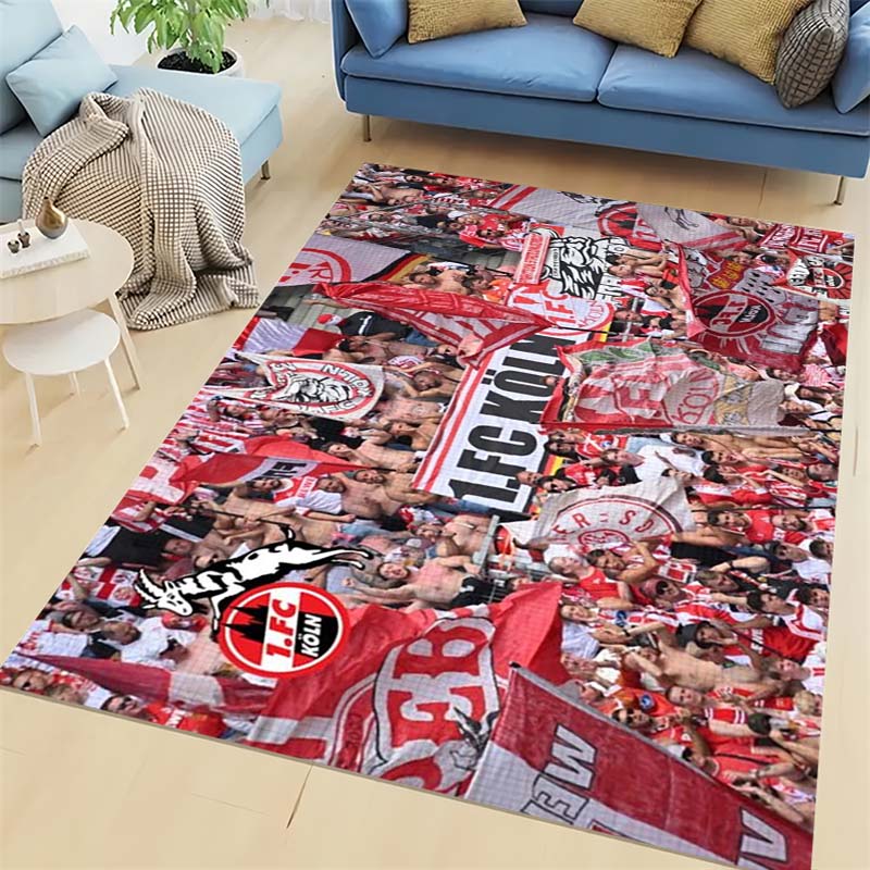 1.FC Köln Billy Goat Mascot Area Rug, Non-Slip Red Floor Mat with German Fan Slogan & Club Badge, Washable Carpet for Bundesliga Football Fans Bedroom