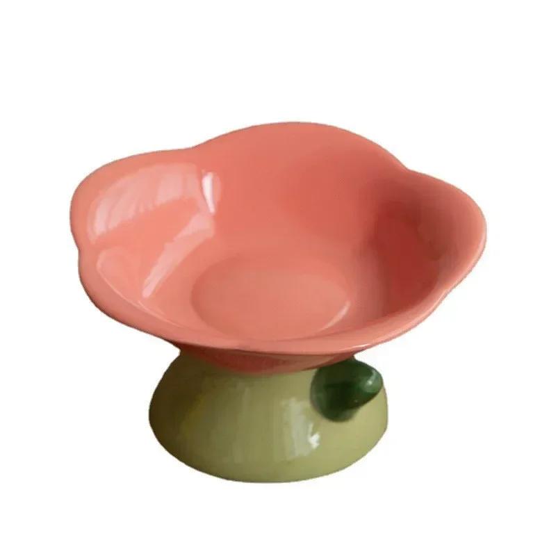 Ceramic Bowl Non-slip Flower Shape High Foot Dogs Puppy Feeder Feeding Food Water Elevated Raised Dish Pet Supplies