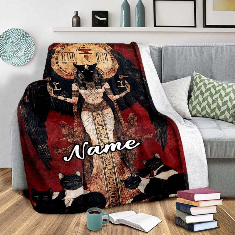 Egyptian Cat Customize Your Name Blanket Warm Comfortable Soft Blanket For Chair Office Sofa Bed Sofa Office Camping Suitable For Gifting Relatives