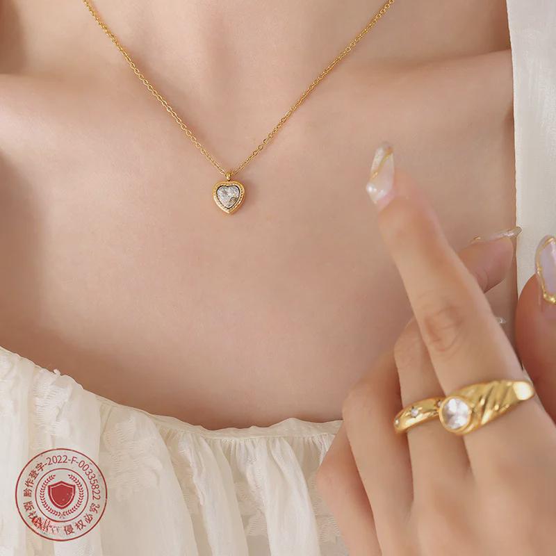 French Niche Multi-Color Zircon Love Pendant Necklace & Earrings Set