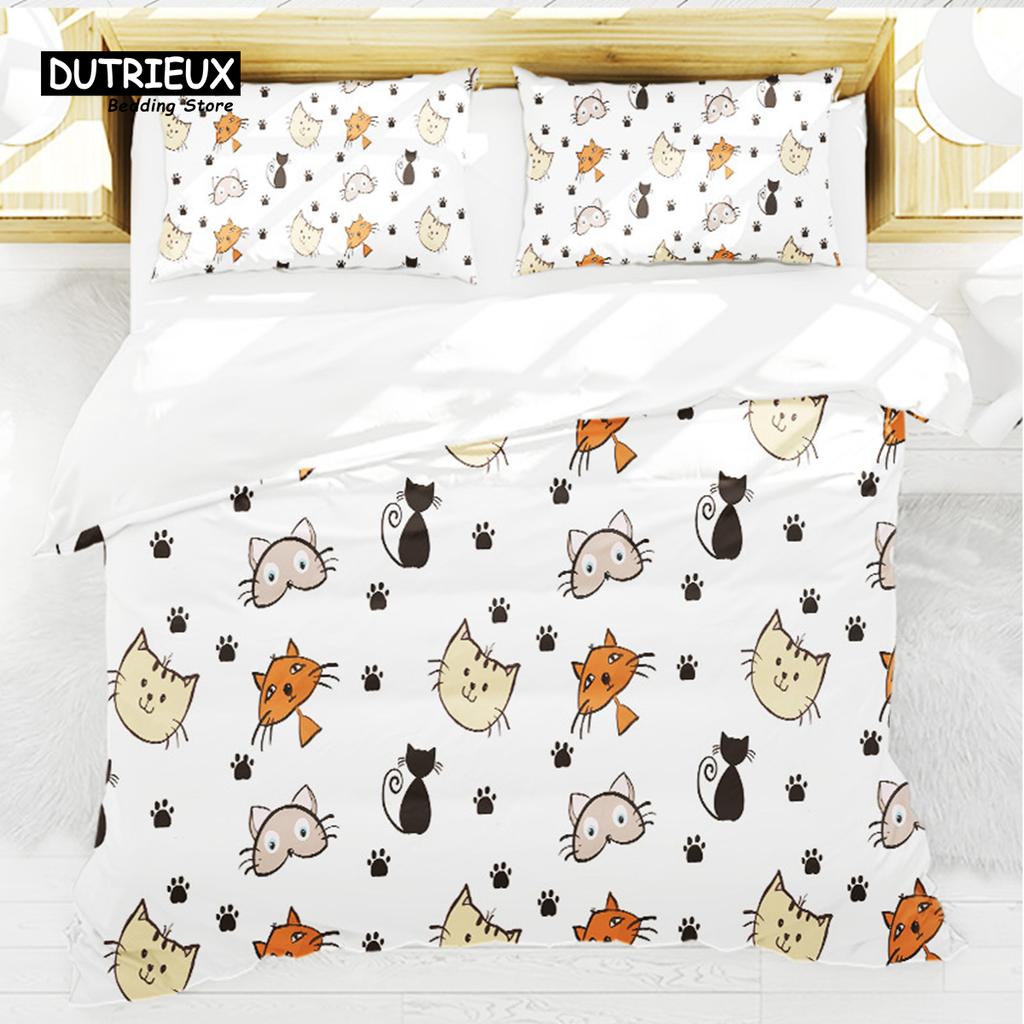 Cartoon Animals Toddler Bedding Set For Kids Girls Boys Bedroom Decor Cute Bear Rabbit Cat 3D Print Duvet Cover Set Pillowcases
