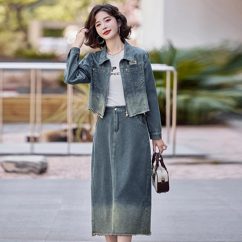 

Trendy 2025 Spring Denim Jacket & Skirt Set - LU8928 L for 110-120 kg