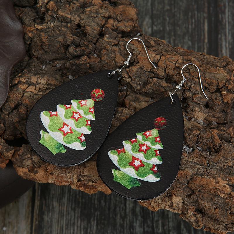 New European & American Christmas Tree Star PU Leather Earrings