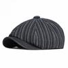 Vintage Striped Washed Denim Newsboy Cap Men Women British Retro Octagonal Beret Autumn Fashion Painter Hat Casual Peaked Cap