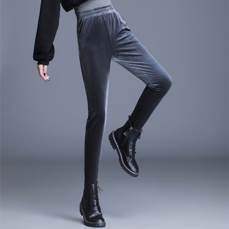 Women's Velvet Skinny Pants  Autumn Winter High-Waist Slim Fit Stretch Velvet Leggings Outwear
