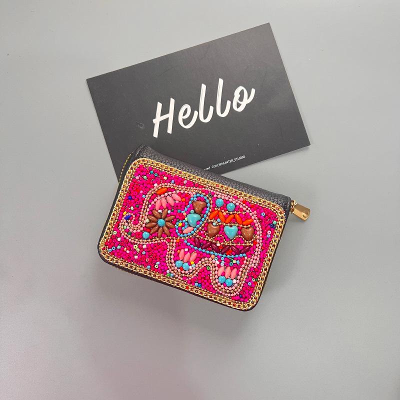 Ethnic Style Card Holder - Multi-layer Premium Hand-feel Vintage Delicate Beaded Zipper Pocket