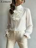 New Style Chic Casual Loose Collar Solid Color Ruffled Shirt for Women