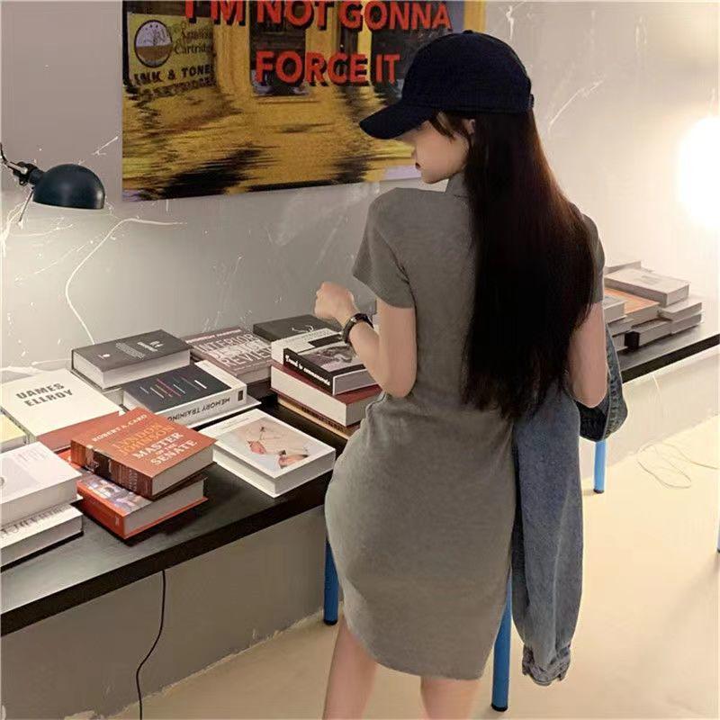 Spring Summer Women's Versatile Polo Bodycon Dress with Slit - Sweet & Spicy Slim Fit