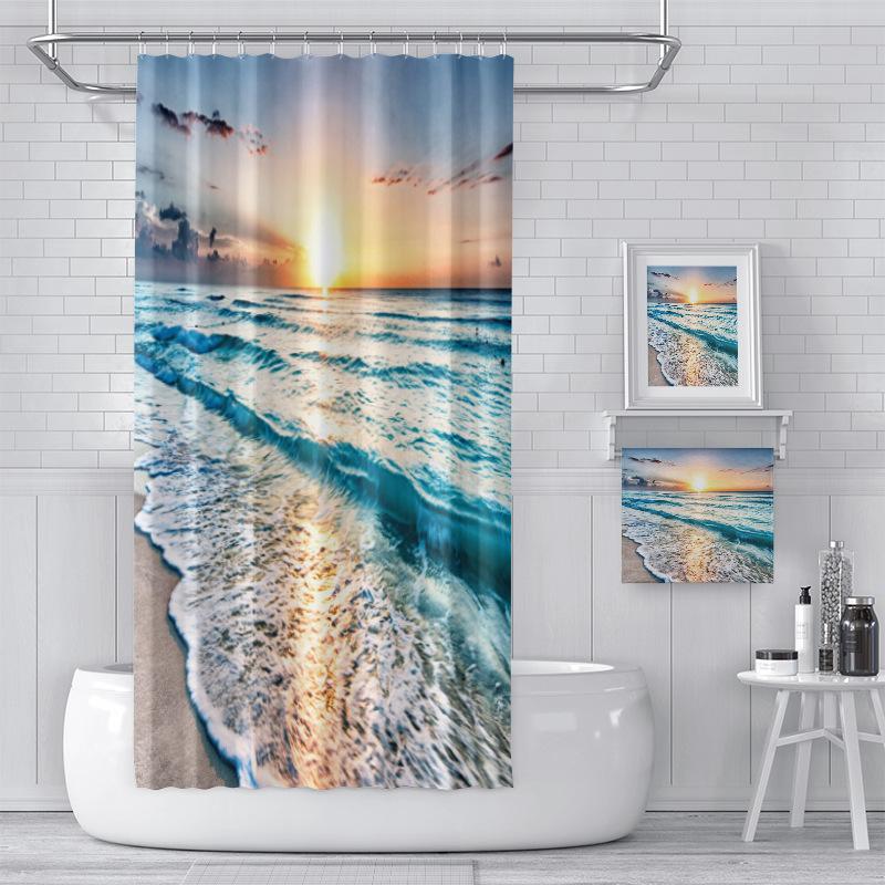 

Landscape Digital Printed Shower Curtain Beautiful Sunset, Polyester Waterproof Bathroom Hanging Curtain W60H190(CM)-1 Pcs