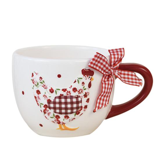 Keramikschale Teller Tasse Set Rote Blume Bräter Keksglas Hühnerförmige Keksdose für Gewürze Zucker Snacks Bauernhaus Dekor Ostergeschenk