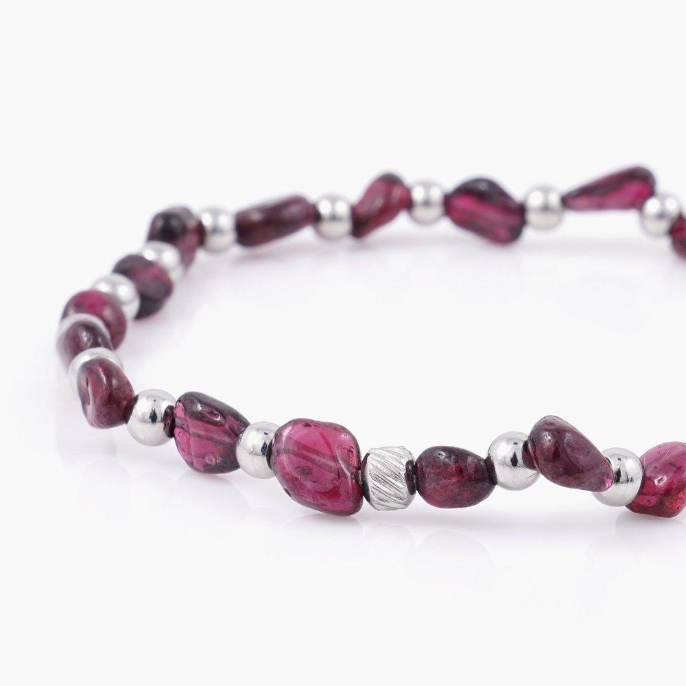 Silver Surgical Ball Point Irregular Garnet Gemstone Bracelet (C2301-Ac951_Wi)