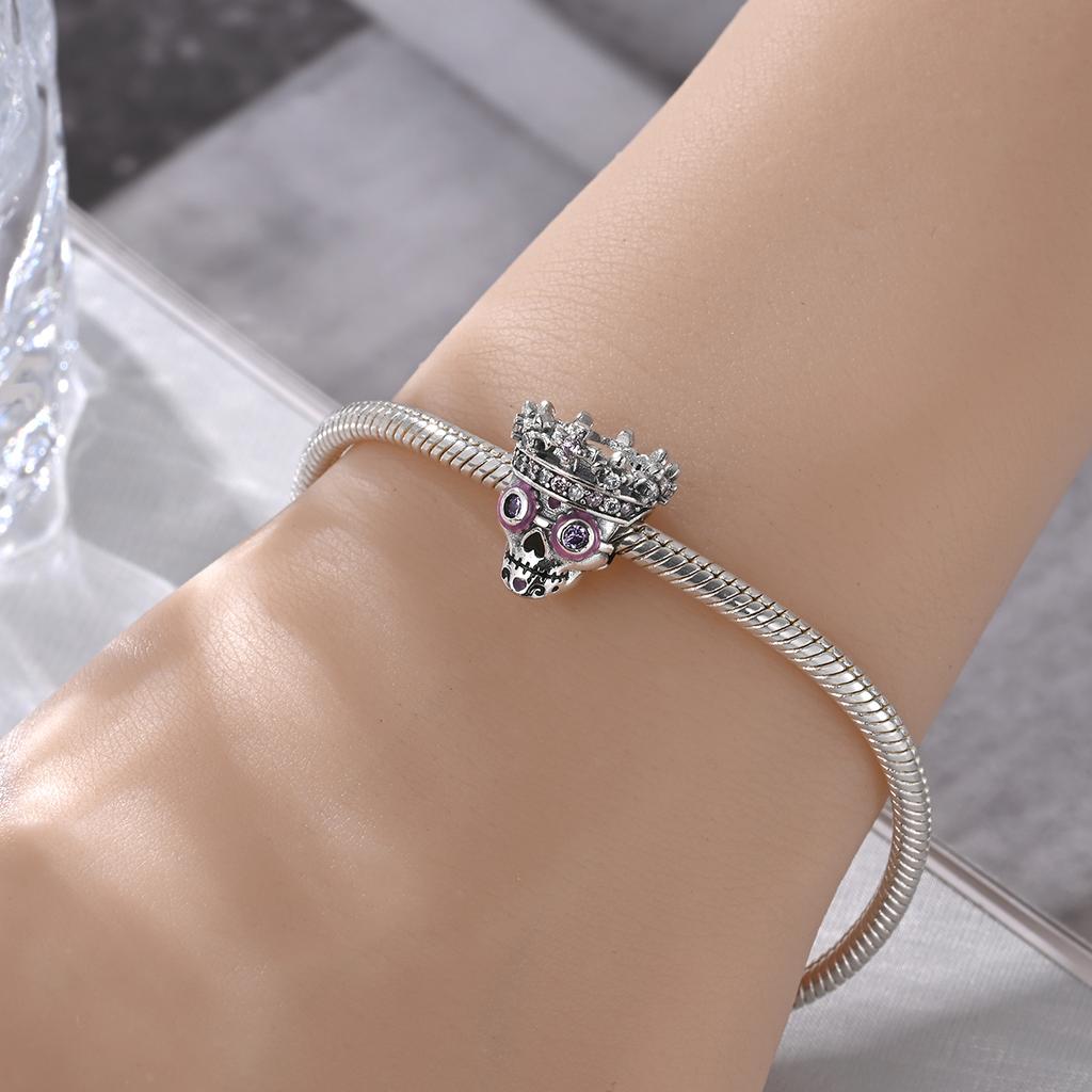 Charms Original Copper Plated Romantic Crown Skull Beads Fit Bracelet Diy Gift Women Delicate Jewelry Accessory