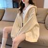Women's Fall/Winter Korean-Style Sweatshirt Jacket, Loose-Fit, Hooded, Long-Sleeve, Zipper, Student Top