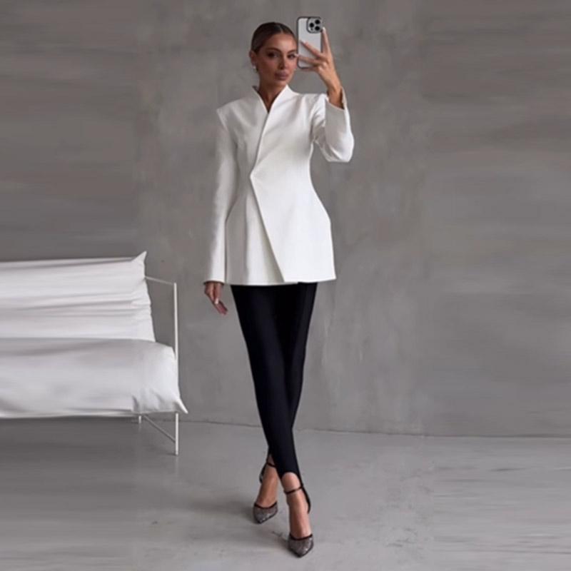 2025 Neuer Damen V-Ausschnitt Blazer Mantel Büro-Outfit Sexy Perspektive Mesh Slim Lange Röcke Anzug Elegant Einfarbig Club Party 2-teilige Sets
