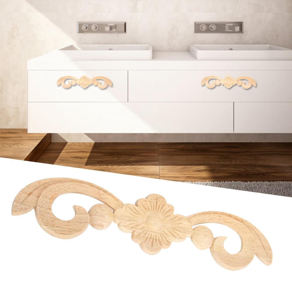 4Pcs 25x6cm Flower Wood Carved Applique Decor Home Furniture Decoration Ornament Accessories