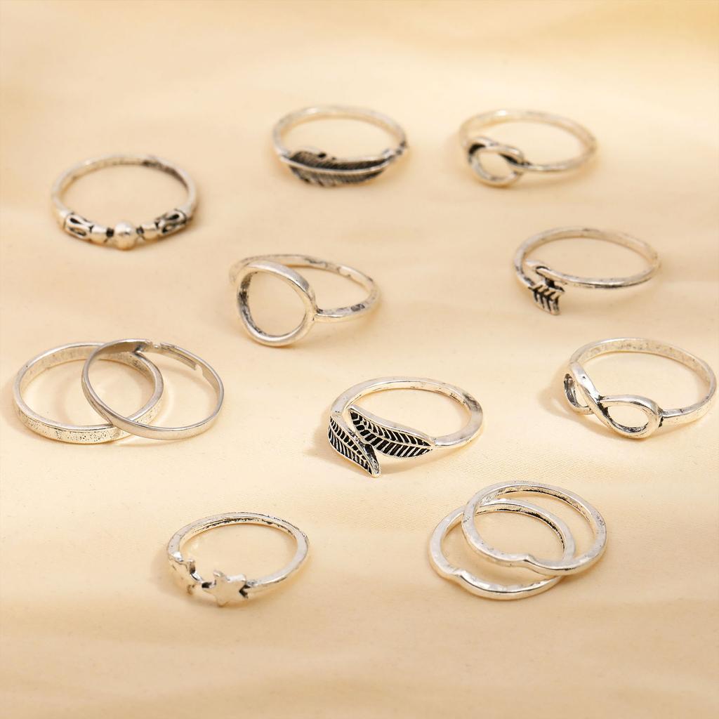 Bague Combinaison Promotionnelle, Ensemble de 12 Pièces de Bijoux Personnalisés Symbole Plume Feuille Étoile Infini.
