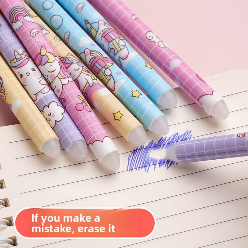 4 Stuks/Set Schattige Cartoon Uitwisbare Gelpen 0,5 mm Volle Naald Kristal Blauwe Inkt Kawaii Eenhoorn Beer Panda Schrijfpennen voor Schoolstudenten