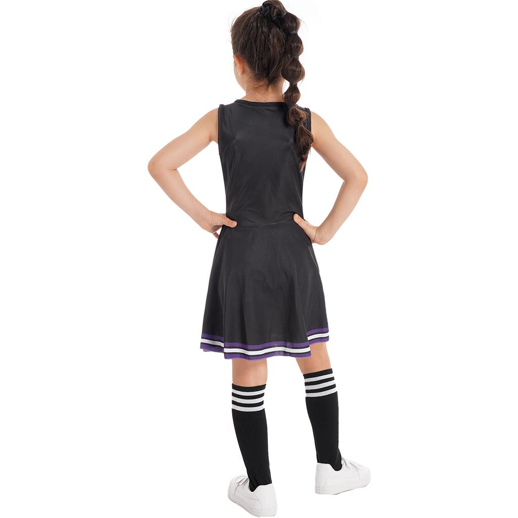 Set di Abbigliamento Cheerleading per Ragazze Senza Maniche Girocollo Stampa Lettere Stile Patchwork Vestito da Danza Calzini con Fiore Cheer