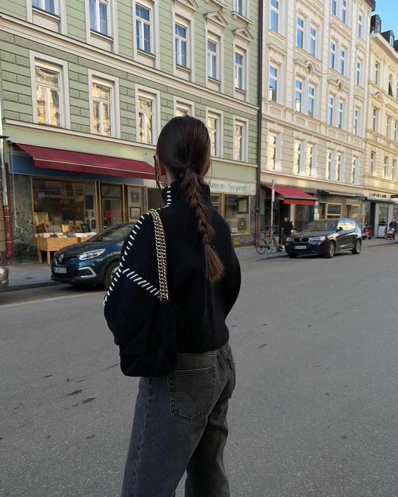 ZA Autumn/Winter Women's High Neck Color Block Pullover - European and American Street Style Fashion