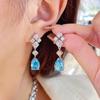 Luxury Santa Maria Aquamarine Stud Earrings High Carbon Diamond Accents Long Dangle Earrings Women Jewelry