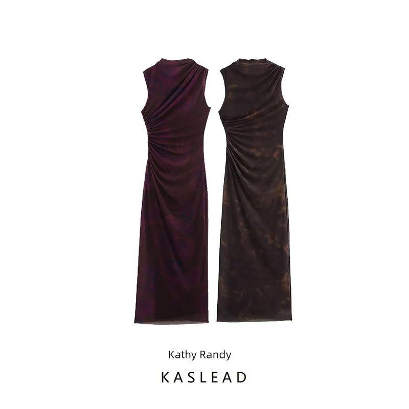 Kaslead New Arrival Women's Clothing Fashion Style Fashion Minimalist Silm Print Ruched Dress 9601541
