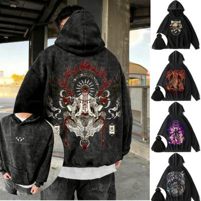 Vintage Hooded Sweatshirt Demon Slayer Autumn Trendy Men Women Streetwear Pullover Oversized Casual Y2k Tops Harajuku Clothing