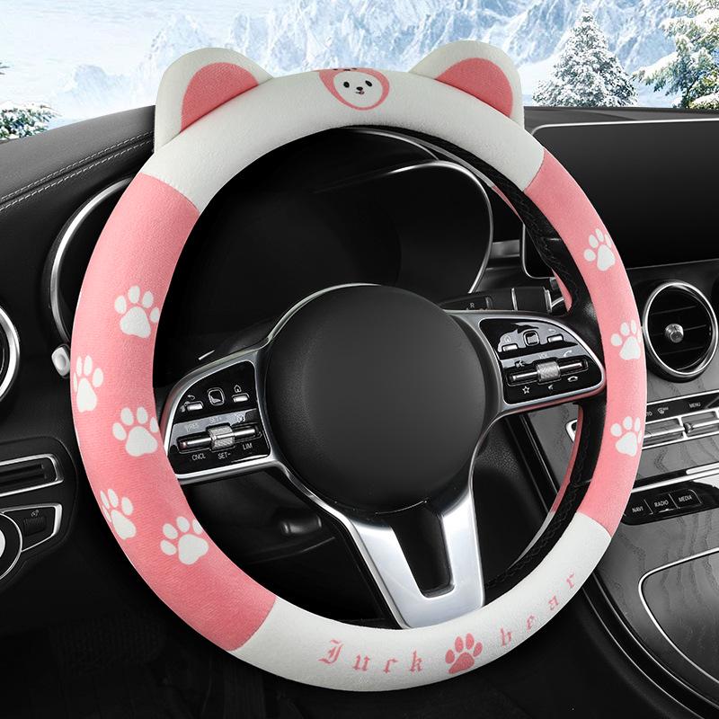 Winter Cartoon Plush Steering Wheel Cover, Fits 37-38CM