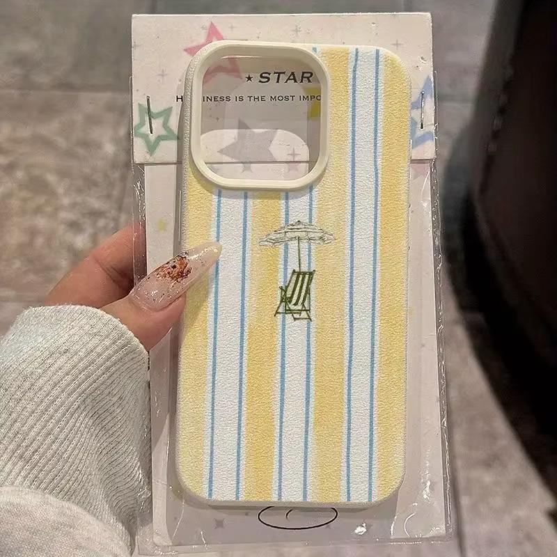 

Striped Shirt Banana Pattern Lychee Texture Phone Case For iPhone 17 Pro Max 16 Plus 15 14 13 12 11 XS XR 17Air 16 Soft Cover iPhone XS Max