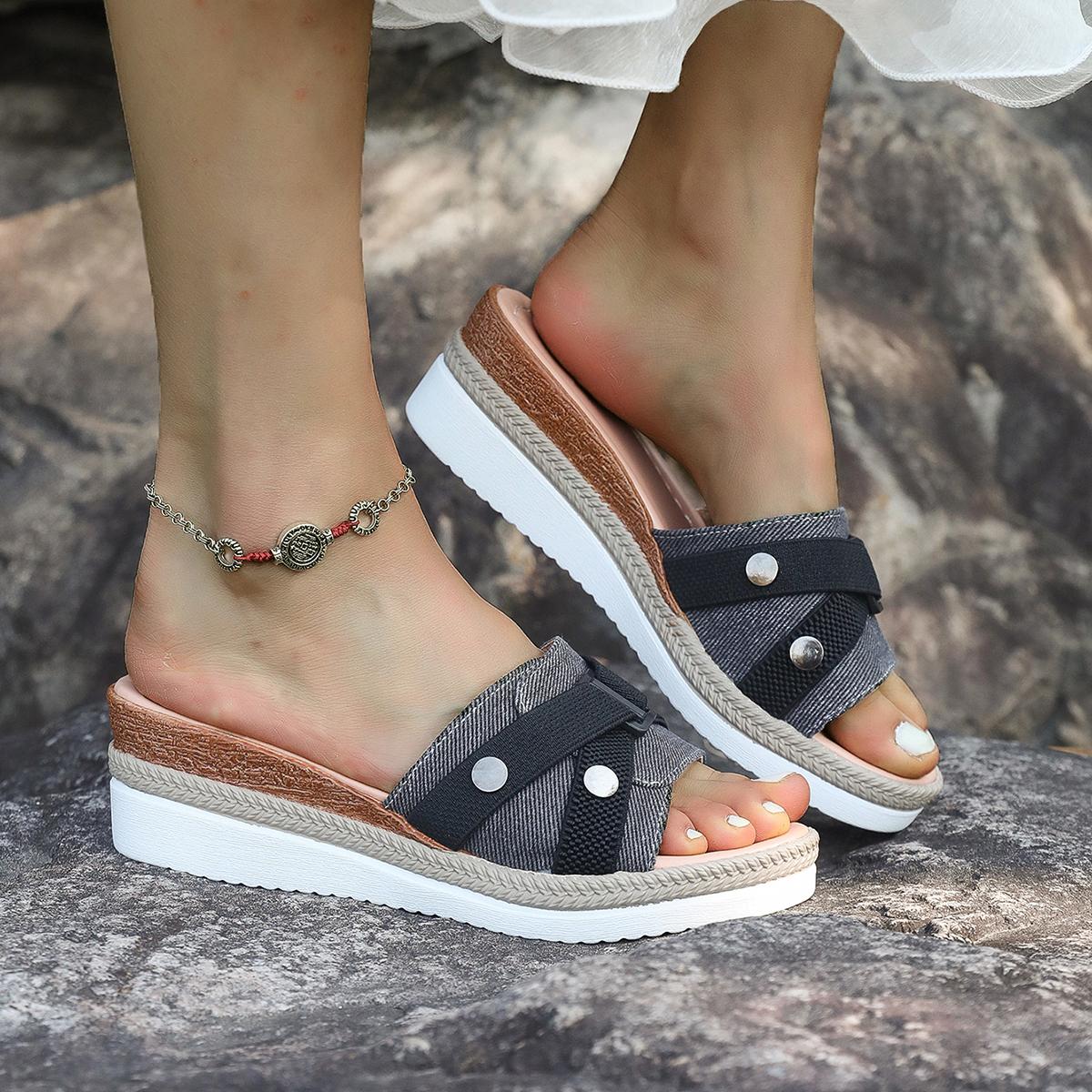 

Fashion Women Slippers 2025 Summer New Fashion Elegant Cloth Shoes for Women Wedge Peep Toe Platform Slippers Ladies Zapatos De Mujer 43