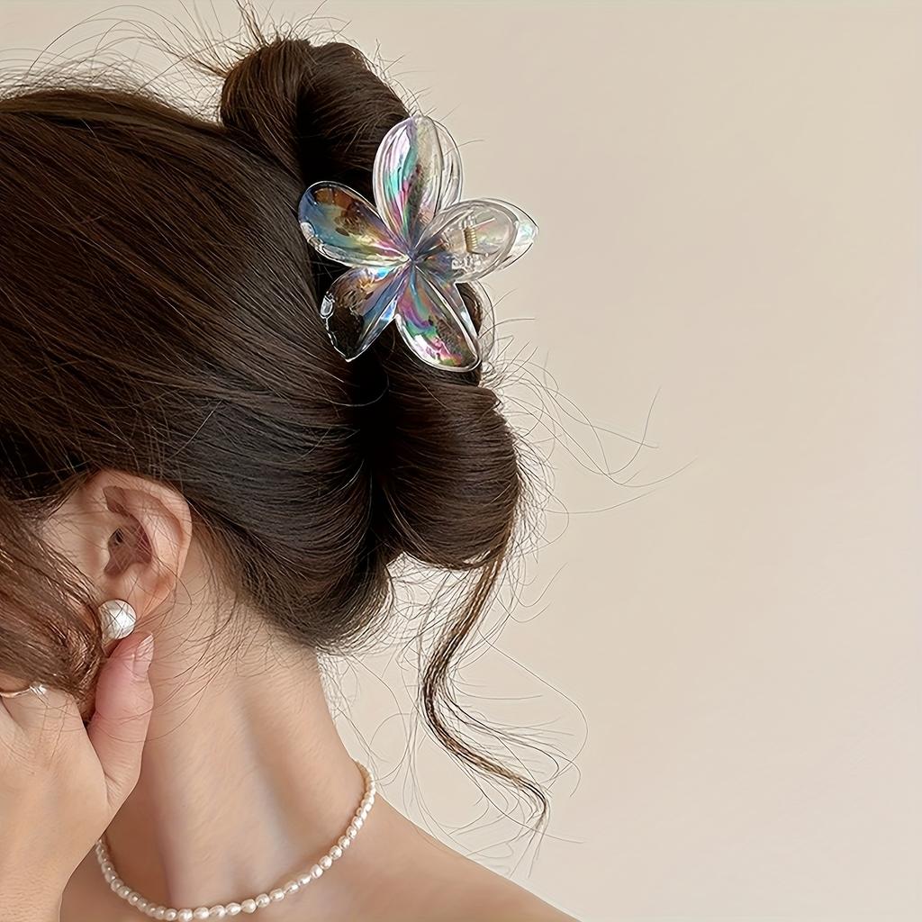 3pcs Transparent Egg Flower Hair Clips | High Ponytail Claw Clips, Simple Fresh Daily Wear Shark Clips for Spring and Summer