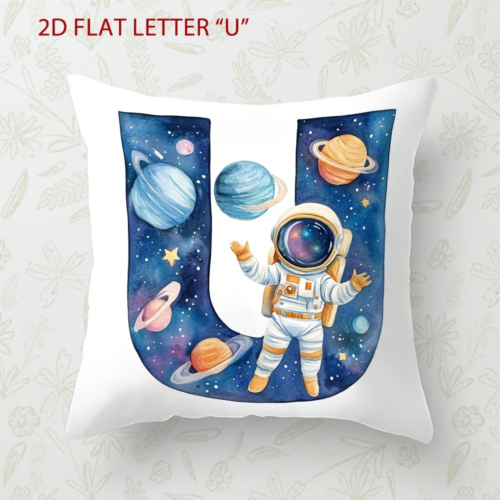 Astronaut Letter Print Pillow Cover Cosmic Space Theme Cushion Cover For Office Sofa Bedroom Living Room Home Decor Galaxy Style