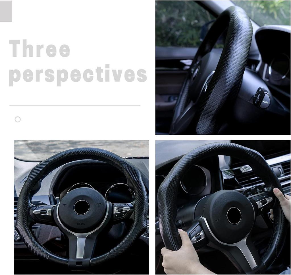 Carbon Fiber Pattern Anti-Slip Leather Steering Wheel Cover for Various Car Models