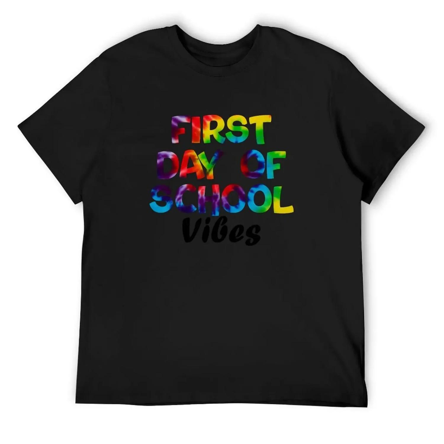 first day of school Vibes tie dye, Back To School Day, funny quote school T-Shirt vintage men clothing S
