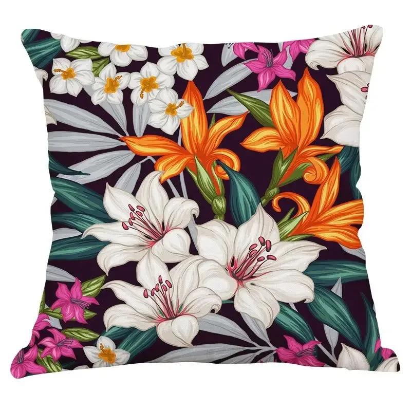 Home Living Room Sofa Bedroom Decorative Waist Pillow Cover Retro Floral Tropical Plant Print Pattern Cushion Cover