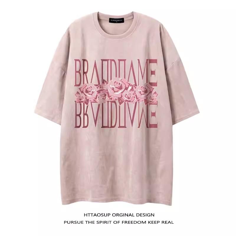 

Винтажные мужские футболки из тяжелой ткани большого размера, летние повседневные мужские футболки с короткими рукавами и круглым вырезом, выстиранные кислотой футболки, топы 3XL розовый