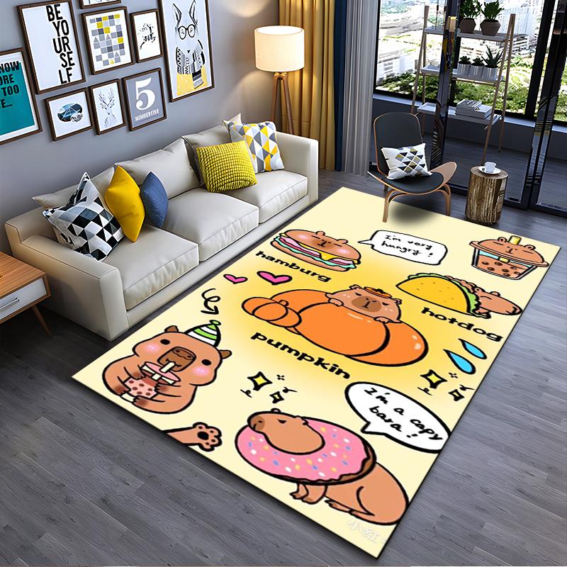 

Cute Cartoon Capybara Pattern Carpet with Food and Fun Design Suitable for use as an anti-slip for living room bedroom sofas 40x60cm( 15x23in )