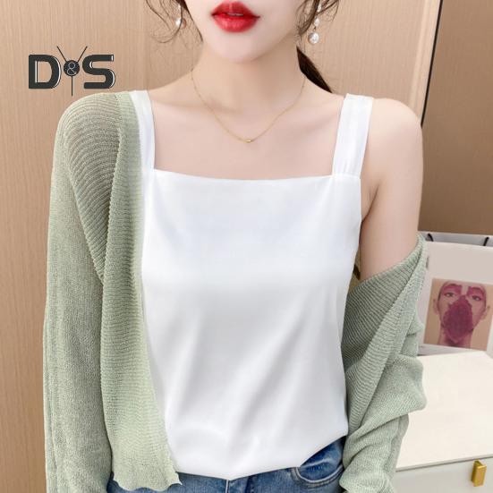 Women Vest Square Collar Sleeveless Smooth Tank Tops Solid Color Breathable Casual Camisole Daily Wear