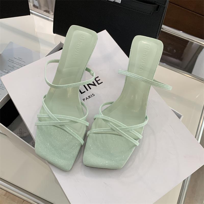 

Женская обувь любовь модные 2024 весна и лето новые французские однословные крутые шлепанцы женская верхняя одежда темперамент босоножки на высоком каблуке 39 светло-зеленый