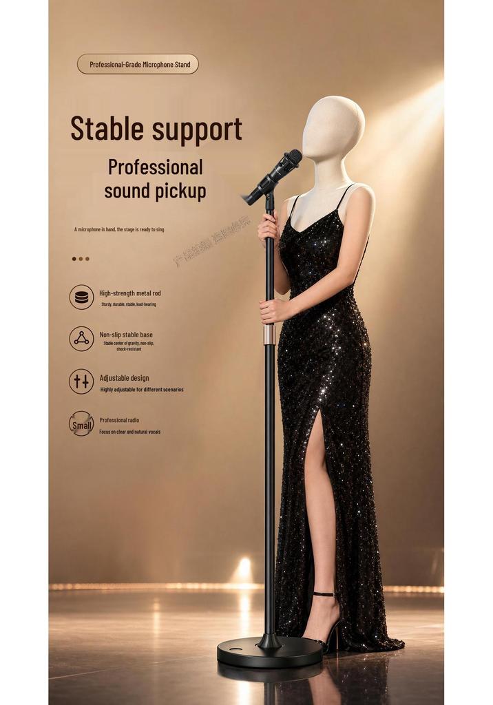 Professional Floor Microphone Stand with Weighted Round Base for Live Performances and Broadcasts