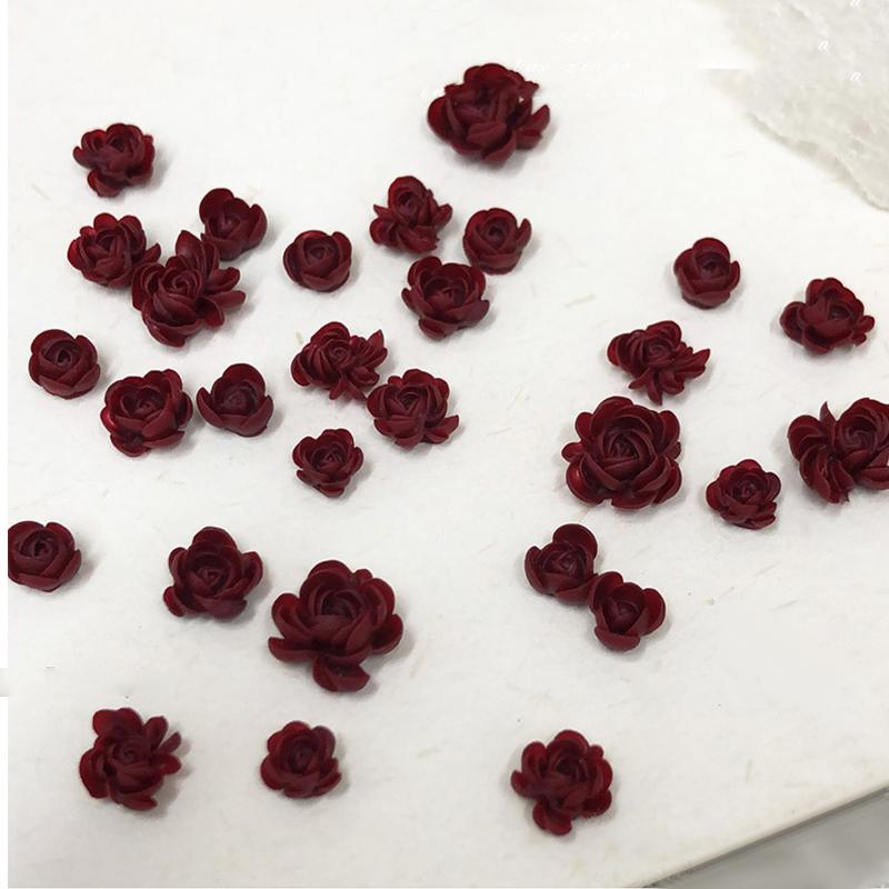 50pcs Red Rose Nail Art Charms 3d Leaves Flowers Nail Decorations Accessories For Nails Diy